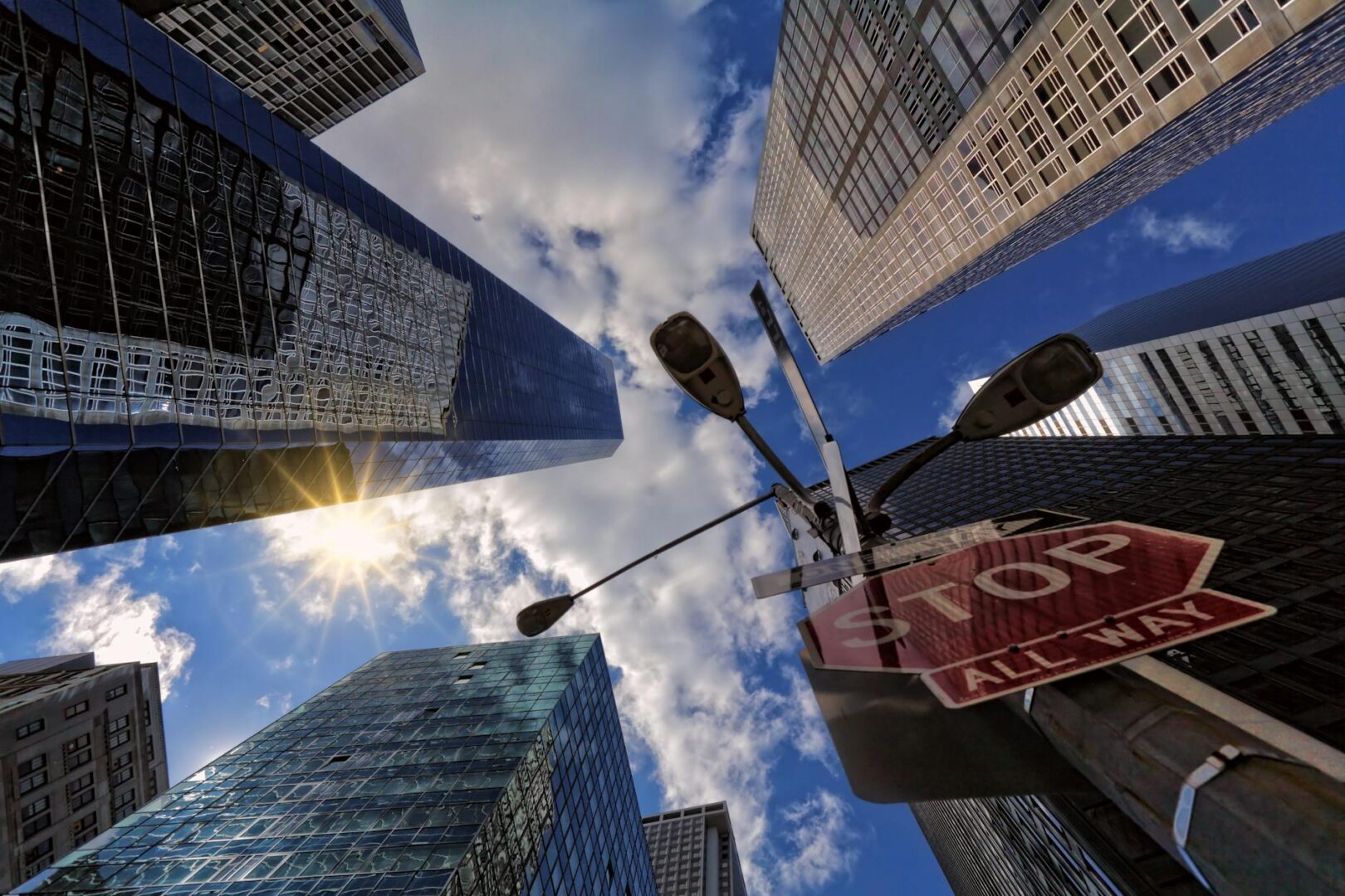 worm s eye view of skyscrapers